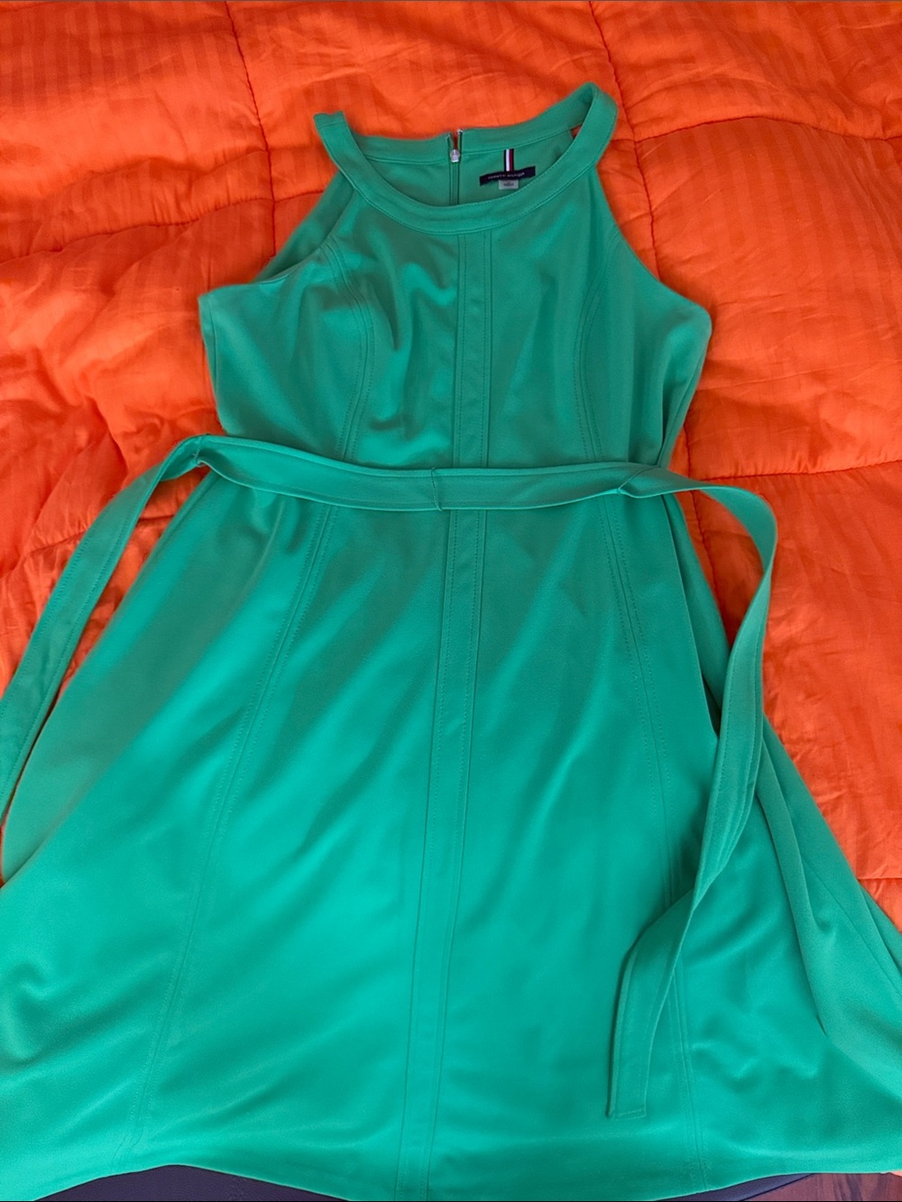 Tommy Hilfiger Emerald Green One-Shoulder Fit-and-Flare Dress